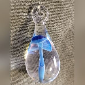 Handblown Glass Teardrop Pendant with Blue Mushroom Inside